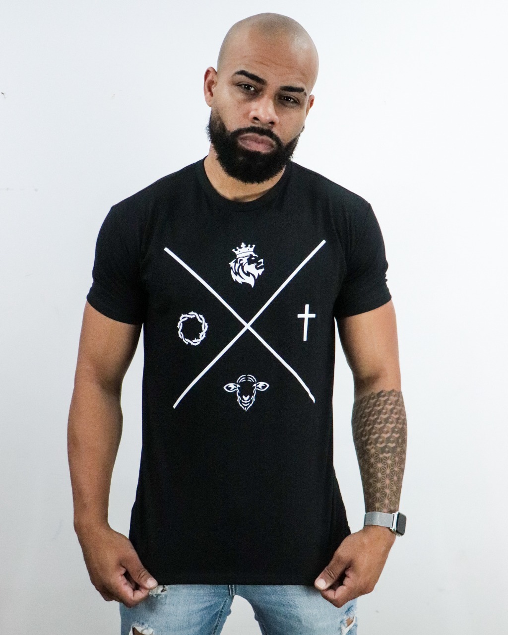 Camisa Masculina Leao Cruz Ovelha Coroa